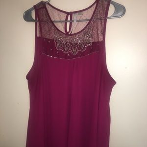 Women’s burgundy LC blouse with beading detail
